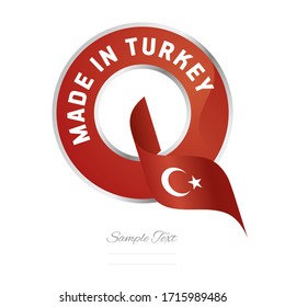 Made in Turkey flag ribbon Quality Q sign logo red color label button banner
