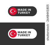 Made in Turkey flag sticker icon isolated on white and black background