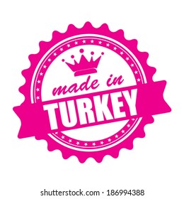 Made in Turkey graphics icon, label and stamp with crown isolated on white background. Vector illustration