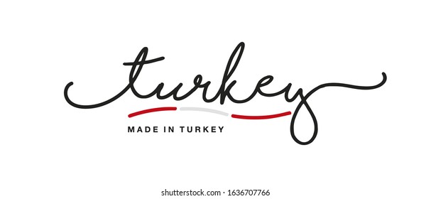 Made in Turkey handwritten calligraphic lettering logo sticker flag ribbon banner