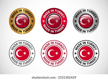 Made in Turkey label icon with flag. Icon set for business, badge, seal, sticker, logo, and symbol