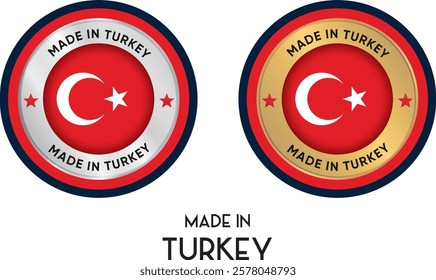 Made in Turkey. Premium labels, stickers, pointer, badge and symbol of Turkey flag icon. Collection vector illustration