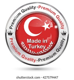 Made in Turkey. Premium Quality - label / icon / badge with the map and flag of Turkey.
