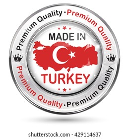 Made in Turkey. Premium Quality - label / icon / badge with the map and flag of Turkey.