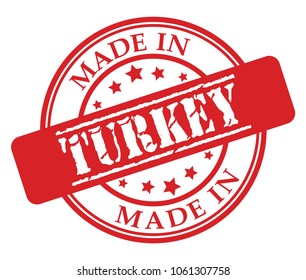 Made in Turkey red rubber stamp illustration vector on white background