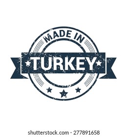 Made in Turkey - Round blue rubber stamp design isolated on white background. vector illustration vintage texture.