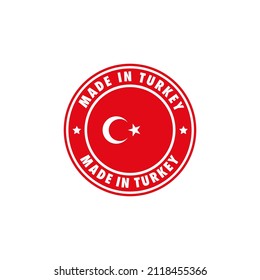 Made in turkey round label icon. stamp, sign, sticker, badge, symbol, emblem, logo print with turkish flag. Vector illustration EPS 10.