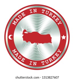 Made in Turkey seal or stamp. Round hologram sign for label design and national marketing.