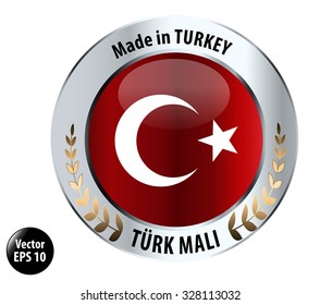 Made in Turkey silver badge or icon.
Vector illustration.