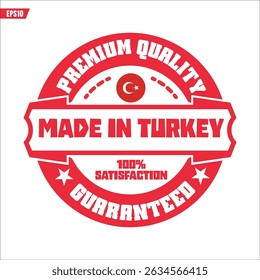 Made in turkey (türkiye) or turkiye sign stamp badge, with varian color red,white suitable for products manufactured, military, agriculture or food vector illustration
