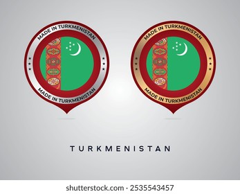Made in Turkmenistan. labels, stickers, pointer, badge and symbol of Turkmenistan flag icon. Collection vector illustration