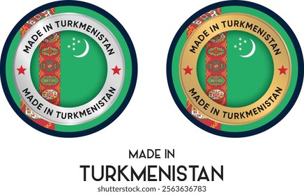 Made in Turkmenistan. Premium labels, stickers, pointer, badge and symbol of Turkmenistan flag icon. Collection vector illustration