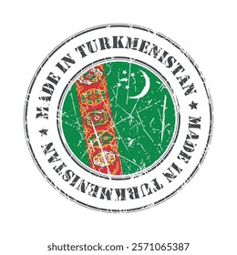 Made in Turkmenistan stamp scratched flag badge logo vector illustration