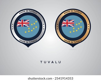 Feito em Tuvalu. etiquetas, adesivos, ponteiro, crachá e símbolo do ícone da bandeira de Tuvalu. Ilustração de vetor de coleção