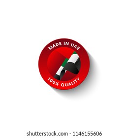 Made in UAE badge with UAE flag. Badge  with long shadow. Vector illustration. 