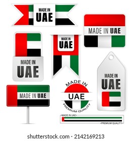 Made in UAE graphics and labels set. Some elements of impact for the use you want to make of it.