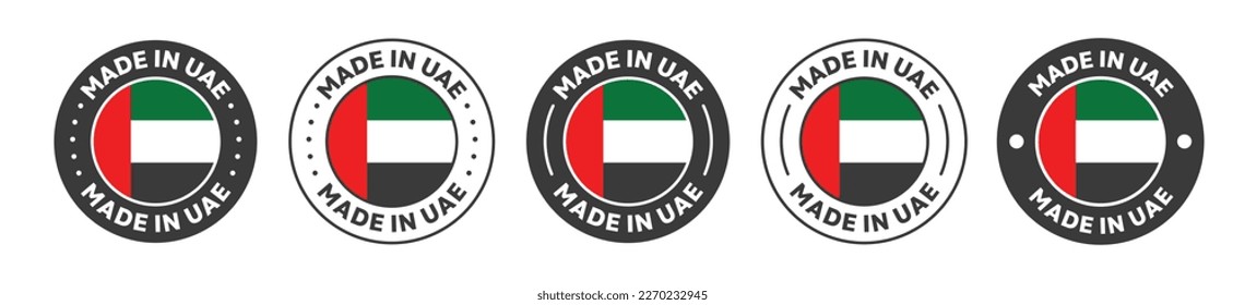 made in UAE icon set. UAE made product icon suitable for commerce business. UAE badge, seal, sticker, logo, and symbol Variants. Isolated vector illustration