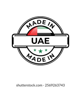 Made in UAE label icon emblem isolated on white background. Vector quality logo emblem design element. Vector illustration