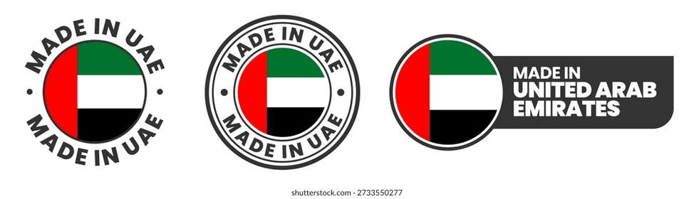 Made in uae labels, stamps, badges with uae flag template icon set