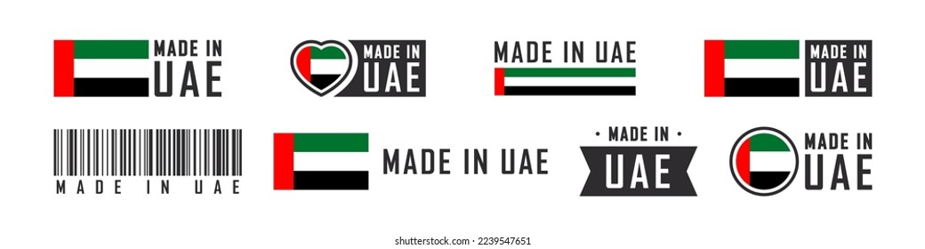 Made in UAE logo or labels. UAE product emblems. Vector illustration