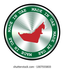 Made in UAE seal or stamp. Round hologram sign for label design and national marketing.