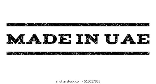 Made In Uae watermark stamp. Text tag between horizontal parallel lines with grunge design style. Rubber seal stamp with scratched texture. Vector black color ink imprint on a white background.