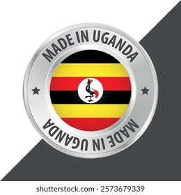 Made in Uganda badge logo flag sticker 3d vector illustration isolated on white