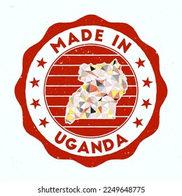 Made In Uganda. Country round stamp. Seal of Uganda with border shape. Vintage badge with circular text and stars. Vector illustration.