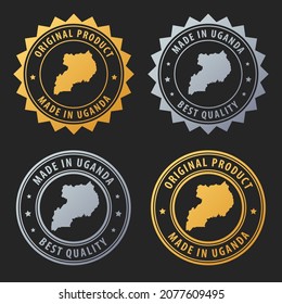 Made in Uganda - gold and silver stamp set. Best quality. Original product. Vector illustration