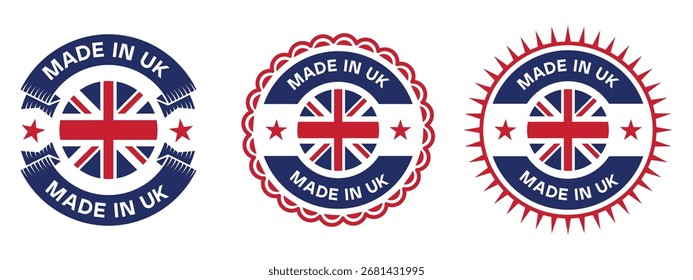 Hecho en las etiquetas y las pegatinas del diseño del Vector de la insignia del Reino Unido