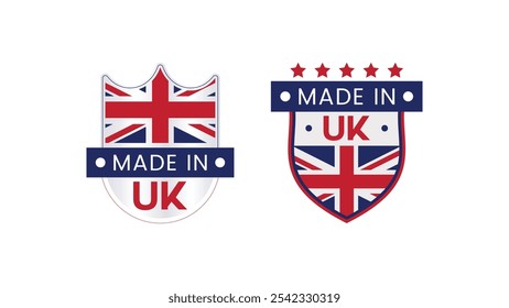 Made in UK badges Vector. Label stamp, England's Flag, national symbols, England's patriotic emblems