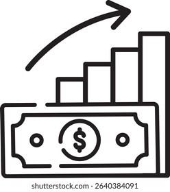 Made in UK bill with chart and arrow pointing up vector icon outline style. Suitable for business growth concept or economic trends presentation.