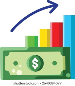 Made in UK bill with chart and arrow pointing up vector icon flat style. Suitable for business growth concept or economic trends presentation.