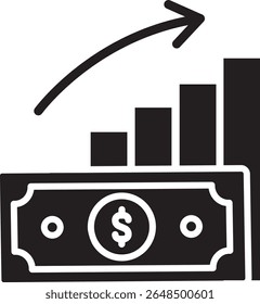 Made in UK bill with chart and arrow pointing up vector icon solid style. Suitable for business growth concept or economic trends presentation.