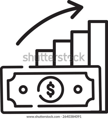 Made in UK bill with chart and arrow pointing up vector icon outline style. Suitable for business growth concept or economic trends presentation.