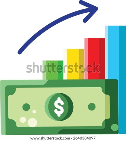 Made in UK bill with chart and arrow pointing up vector icon flat style. Suitable for business growth concept or economic trends presentation.