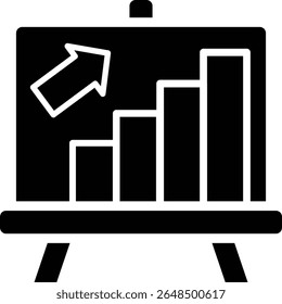 Made in UK board with bar graph and up arrow suitable for business presentations vector icon solid style