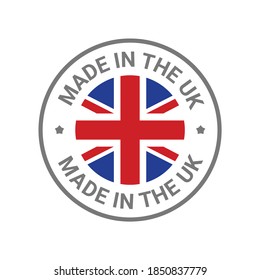 Made in UK Britain flag logo. English brand sticker made in Britain vector stamp svg