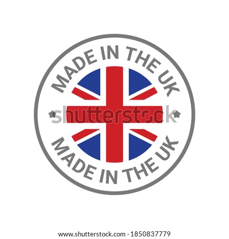 Made in UK Britain flag logo. English brand sticker made in Britain vector stamp