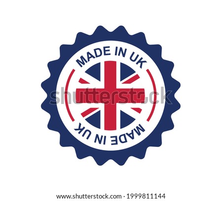 Made in UK. Britain flag logo. English brand sticker made in Britain vector stamp.