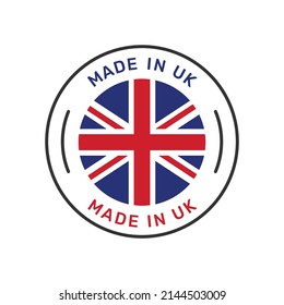 Made in UK colorful vector badge. Label sticker with British flag. svg