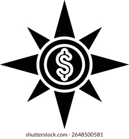 Made in UK compass with dollar sign suitable for finance vector icon solid style, business, travel, and UK related themes in designs and presentations.