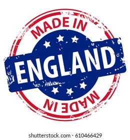 Made in UK or England rubber stamp icon isolated on white background. Manufactured or Produced in United Kingdom or Great Britain and Northern Ireland. Vector illustration