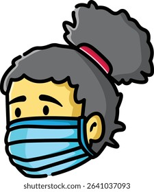 Made in UK Girl with blue face mask vector icon, protection during pandemic, health and safety concept, young woman, prevention, medical equipment, closeup.