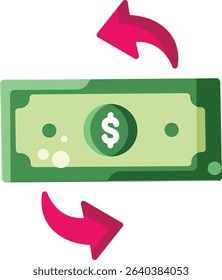 Made in UK green bill with dollar sign, arrows representing financial growth vector icon flat style