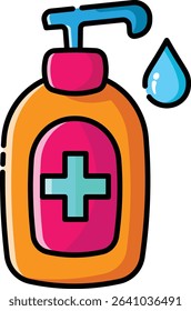 Made in UK Hand sanitizer bottle suitable for hygiene concept vector icon. Product photography for healthcare, medical, cleanliness, and personal care design projects.