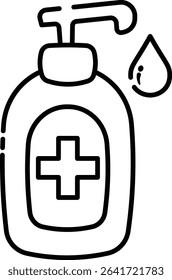 Made in UK Hand sanitizer bottle suitable for hygiene concept vector icon outline style. Product photography for healthcare, medical, cleanliness, and personal care design projects.