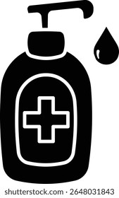 Made in UK Hand sanitizer bottle suitable for hygiene concept vector icon solid style. Product photography for healthcare, medical, cleanliness, and personal care design projects.