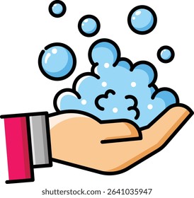 Made in UK Hand with soap suds vector icon. Suitable for hygiene and cleaning concepts. Ideal for advertisements, brochures, and social media for soap or hand washing products.