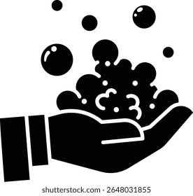 Made in UK Hand with soap suds vector icon solid style. Suitable for hygiene and cleaning concepts. Ideal for advertisements, brochures, and social media for soap or hand washing products.